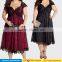 2017 Sleeveless deep v neck sexy fat plus size party cocktail dress fat women lace dresses patterns pictures
