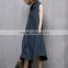 summer new style women clothing middle and maxi a line cotton linen stripe loose sleeveless dress