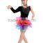 Girls One sleeve black latin costume with colorful skirt MYM007