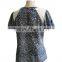 Chambray Denim short sleeve with Floral Lace Ham Top Blouse