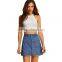 Famous Summer Style Mini High Waist Attractive Blue Denim One Line Button A-line Women Skirt