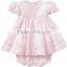 New design children smocked pink flower kids clothes wholesale fashion boutique girl clothing set