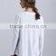 Soft Cotton/Polyester White Plain Womens Long Sleeve T-Shirt Scoop Neck Pocket Tee Wide Neck Round Bottom T Shirt