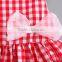 Smocked Children Clothing Wholesale Mini Short Gingham Dress With Bowknot
