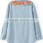 Runwaylover EY2349B Europe Style 2017 Ladies Embroidery Washed Denim Blouse