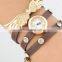 Popular Vogue Multilayer Leather Crystal Dial Bracelet Watch Retro Angel Wings Bangle Watch