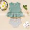 0-24M Newborn Infant Baby Girl Knitted Clothes Set Ruffles Vest Tops Bow Bloomers Shorts Outfits