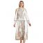 TWOTWINSTYLE Dress For Women Elegant Print Stand Collar Lantern Sleeve High Waist Maxi Dresses