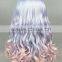 Beautiful Japanese 65cm medium Long Wave blue pink cosplay Synthetic Lolita women wig