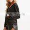 Ladies Short Zippered Stretch Knit Hoodies with Front Partial Zipper