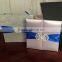 Hot sale high quality elegant silver silk folio wedding invitations with blue ribbons & crystal brooches