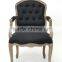 French /European style with Black flower or blue and white Fabric Solid OAK Carved Arm chair/Living chair (CH-923-OAK )