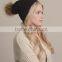 Textured Beanie With Pom Pom Knit Beanie