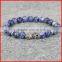 KJL-0114 2015 New Fashion Women Men Stretch Jewelry, 8mm Blue Veins Stone Beads Bracelet With Gold Silver Double Skull Heads