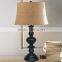 wholesale round base decorative blue poly table lamp with beige cylinder linen shade