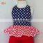 Red White and Blue Polka Dot and Chevrons Ruffled Pant Set Fashion Children Frocks Designs 2016 HSS7861