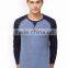 Men Blue Solid Round Neck Gym T-Shirt Waist Length Tee Long Raglan Sleeves Male Cotton Sport Tee Solid Custom Color
