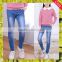 Fancy kids elastic waist embroidered skinny denim girls jeans for children