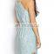 CHEFON Ruffled blue leopard print dress