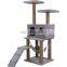 Low moq Gray cat scrather tree and stairs wooden cat furniture tree with scratcher price