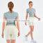 Women Ribbed Short Sleeve Slim Fit T-Shirt And Short Yoga Set Sport Fitness Suit