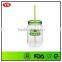 Kids Single wall plastic round shape mason jar with candy straw and solid lid