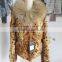 High quality leopard design rabbit fur coat with raccoon fur collar