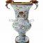 Elegant Design Huge Ceramic Prize Cup With Bronze Bird's Handles, Elegant Blue and White Painting Porcelain Trophy Vase