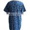 Butterfly Printed Chambray Denim short sleeve Round Collar Tunic Dress with Front and Side Pocket