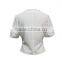 V-neck Short Sleeve Plain white choli blouse designs with frilled collar
