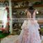 Princess Wedding Dress ball gown Royal Length Train Bateau Lace Organza Tulle with Flower Lace bridal gown P099