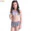 Cute Heart Print Kids Girls Cross Back crop Top Bikini Swim Skirt