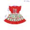 Fresh design flutter sleeve Girl Dress blooming flowers pattern Short Sleeve Dresses For Baby Girls