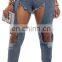 New Autumn Winter Female Denim Pants Women Retro Hole Tassel Jeans Straight Trousers Fashion Casual Solid Color Pants