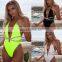 One piece Swimsuit Neon Green Glitter Swimwear Women bandage swimsuit high cut monokini Shiny bathing suit plunge swimsuits