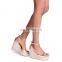 women handmade beautiful high wedge heel rose gold espadrille with peep toe sandals shoes ladies ankle strap footwear shoes