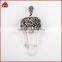 Wholesale natural clear aura crystal quartz boho pendants, black CZ paved crystal boho pendants