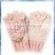 Pink Flower Crochet Winter Warm Knitted Gloves for Young Girls