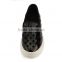 wholesale cowhide leather rubber outsole flat heel lady fashion black casual shoes