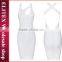 2015 Wholesale hot fashion white crossover bodycon bandage dress