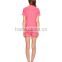 Pink Short Pyjamas Set Contrast Piping New York Pajamas Sleepwear Clothing Short Sleeves And Short Pants Shirttail Hem Nightwear