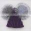 Myfur Khaki Green Fashion Knitting Hat with Genuine Silver Fox Fur Pom Poms