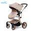 High-view folding baby stroller with gold chassis