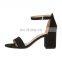 Women unique design high heel black suede square heels sandals ladies shoes