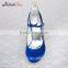 Blue satin pumps ankle trap middle heel women evening shoes party shoes