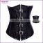 Wholesale S,M,L,XL,XXL Black Long Length Front Zip and Back Tie Full Body Corsets For Women