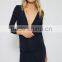 2015 fashion long sleeves plunging neckline women short jumpsuits