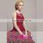 HT52 New Style Elegant O Neck Sleeveless Long Red Prom Dress Ball Gown Applique Beaded Floor Length Vestido De Renda