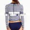 Custom Wholesale Plus Size Nylon Spandex Swimsuits UPF 50 sun protection Cropped long-sleeve stripe mma rash guard