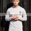 Men's Long Sleeve Gym Fitted T Shirt Cotton Elastane Long Drop Curved Hem T-Shirt Round Bottom T Shirt